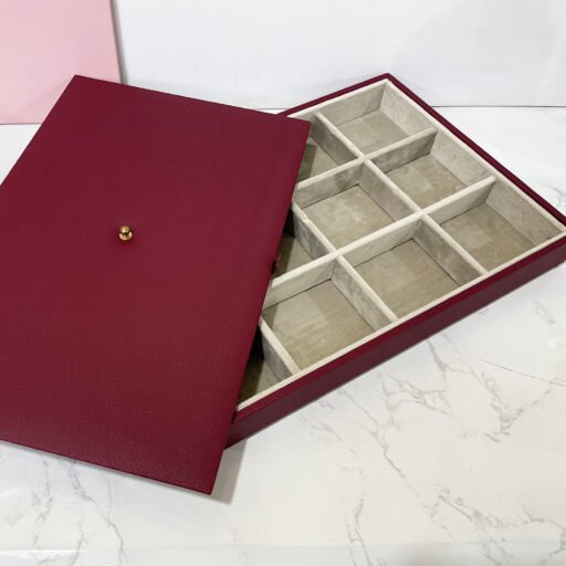 Leather Tray with Lid 12 Grid Maroon