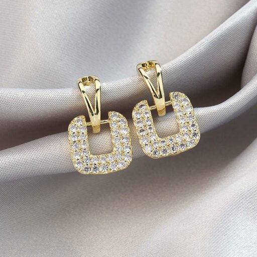 Gold Studded Square Drop Earrings