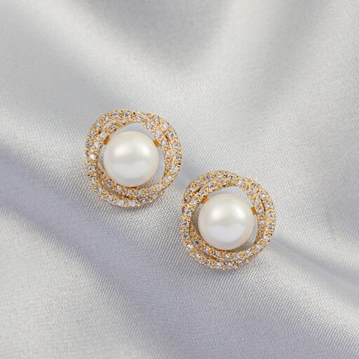 Two Cross Round Pearl Stud Earrings